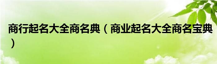 商行起名大全商名典（商业起名大全商名宝典）