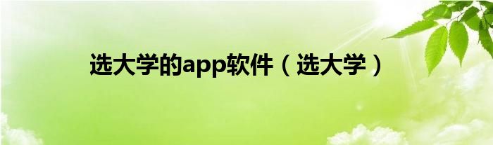 选大学的app软件（选大学）