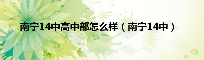 南宁14中高中部怎么样（南宁14中）