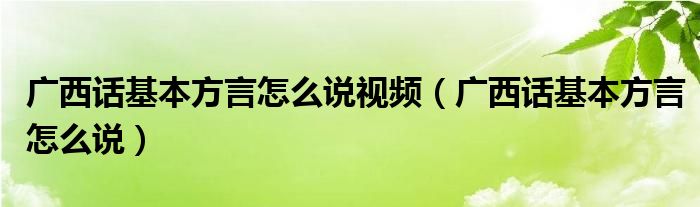 广西话基本方言怎么说视频（广西话基本方言怎么说）