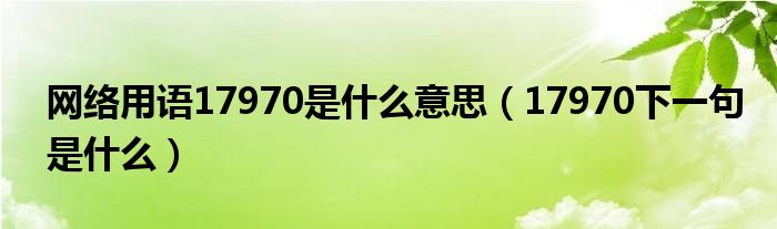 网络用语17970是什么意思（17970下一句是什么）