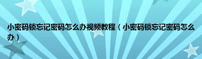 小密码锁忘记密码怎么办视频教程（小密码锁忘记密码怎么办）