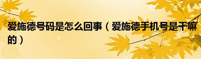 爱施德号码是怎么回事（爱施德手机号是干嘛的）