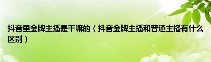 抖音里金牌主播是干嘛的（抖音金牌主播和普通主播有什么区别）