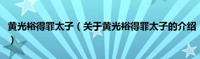 黄光裕得罪太子（关于黄光裕得罪太子的介绍）