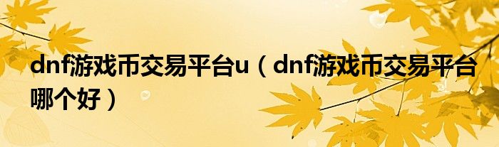 dnf游戏币交易平台u（dnf游戏币交易平台哪个好）