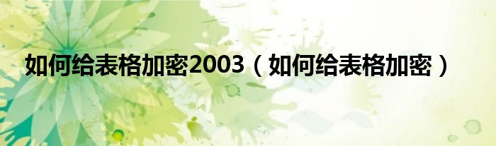 如何给表格加密2003（如何给表格加密）