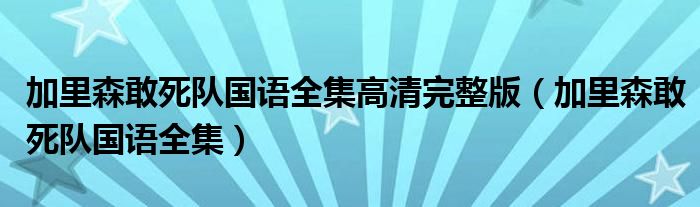 加里森敢死队国语全集高清完整版（加里森敢死队国语全集）