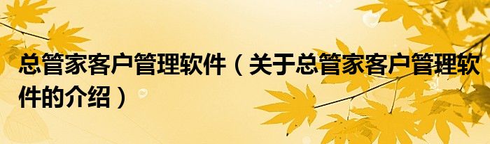 总管家客户管理软件（关于总管家客户管理软件的介绍）