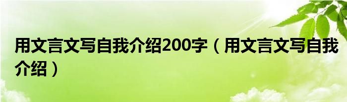 用文言文写自我介绍200字（用文言文写自我介绍）