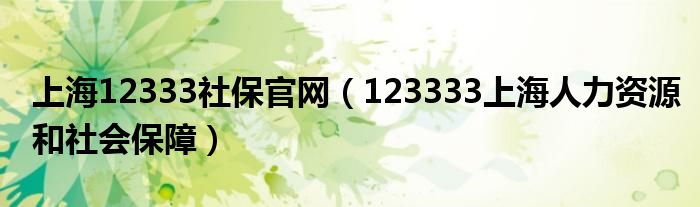 上海12333社保官网（123333上海人力资源和社会保障）