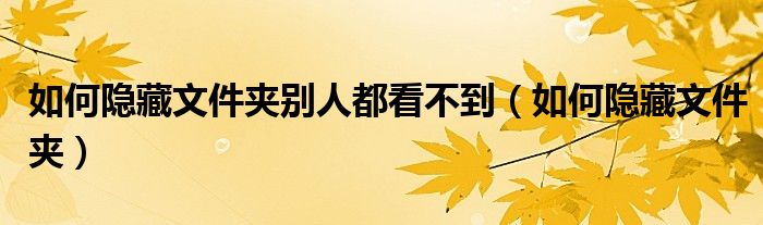 如何隐藏文件夹别人都看不到（如何隐藏文件夹）