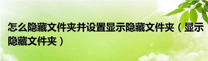 怎么隐藏文件夹并设置显示隐藏文件夹（显示隐藏文件夹）