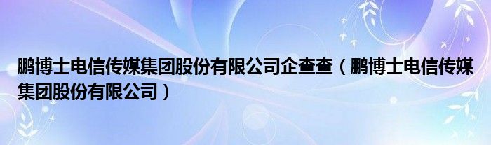 鹏博士电信传媒集团股份有限公司企查查（鹏博士电信传媒集团股份有限公司）