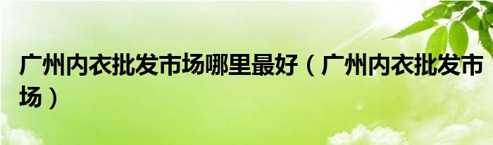 广州内衣批发市场哪里最好（广州内衣批发市场）