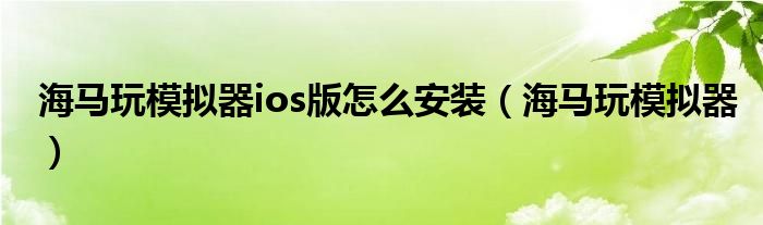 海马玩模拟器ios版怎么安装（海马玩模拟器）