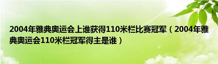 2004年雅典奥运会上谁获得110米栏比赛冠军（2004年雅典奥运会110米栏冠军得主是谁）