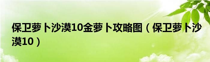 保卫萝卜沙漠10金萝卜攻略图（保卫萝卜沙漠10）