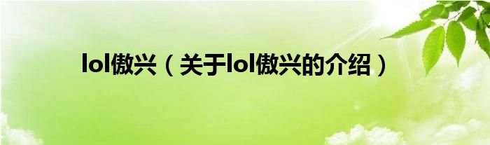 lol傲兴（关于lol傲兴的介绍）