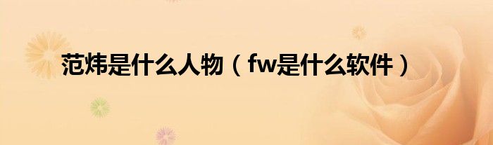 范炜是什么人物（fw是什么软件）