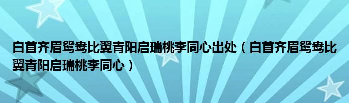 白首齐眉鸳鸯比翼青阳启瑞桃李同心出处（白首齐眉鸳鸯比翼青阳启瑞桃李同心）