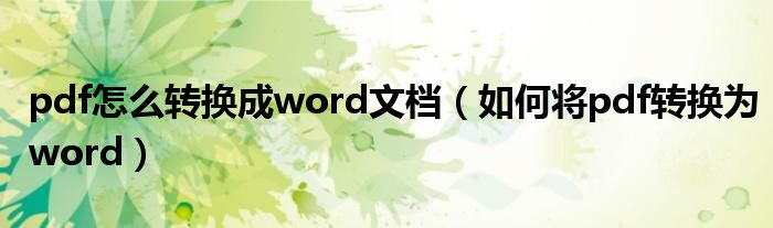 pdf怎么转换成word文档（如何将pdf转换为word）