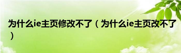 为什么ie主页修改不了（为什么ie主页改不了）