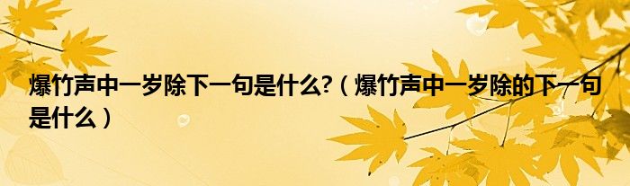 爆竹声中一岁除下一句是什么?（爆竹声中一岁除的下一句是什么）