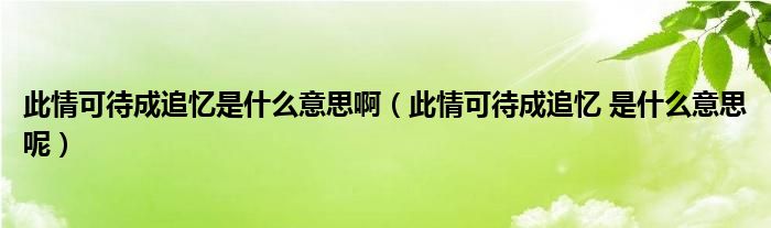 此情可待成追忆是什么意思啊（此情可待成追忆 是什么意思呢）