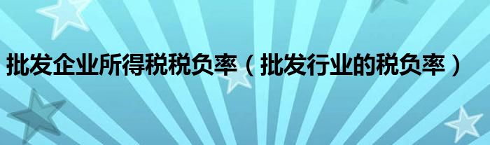 批发企业所得税税负率（批发行业的税负率）