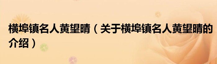 横埠镇名人黄望晴（关于横埠镇名人黄望晴的介绍）