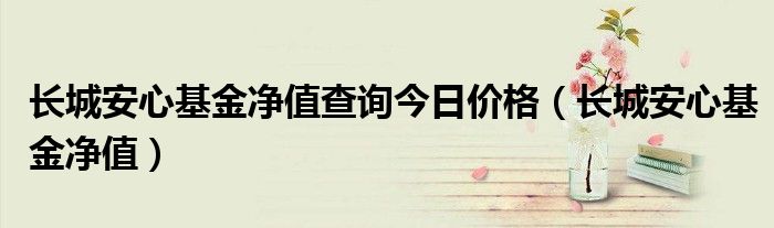 长城安心基金净值查询今日价格（长城安心基金净值）