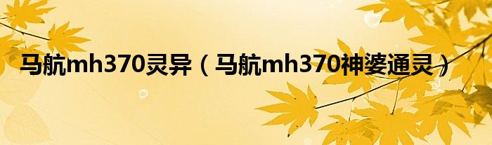 马航mh370灵异（马航mh370神婆通灵）