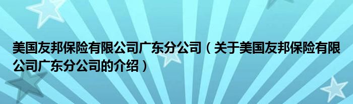 美国友邦保险有限公司广东分公司（关于美国友邦保险有限公司广东分公司的介绍）