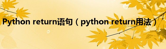 Python return语句（python return用法）