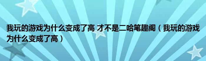 我玩的游戏为什么变成了高 才不是二哈笔趣阁（我玩的游戏为什么变成了高）