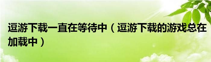 逗游下载一直在等待中（逗游下载的游戏总在加载中）