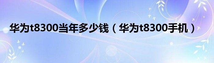 华为t8300当年多少钱（华为t8300手机）