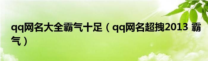 qq网名大全霸气十足（qq网名超拽2013 霸气）