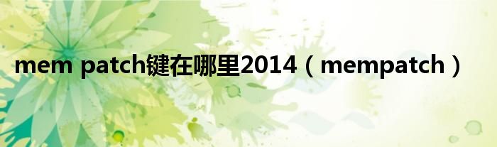 mem patch键在哪里2014（mempatch）