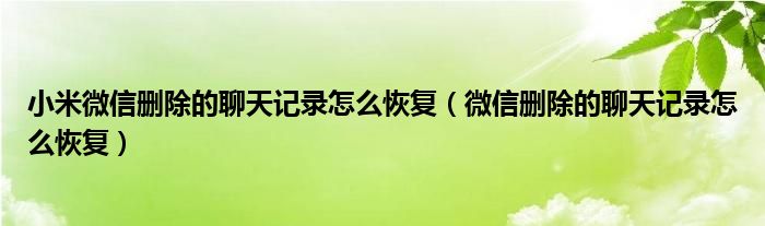 小米微信删除的聊天记录怎么恢复（微信删除的聊天记录怎么恢复）