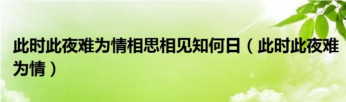 此时此夜难为情相思相见知何日（此时此夜难为情）