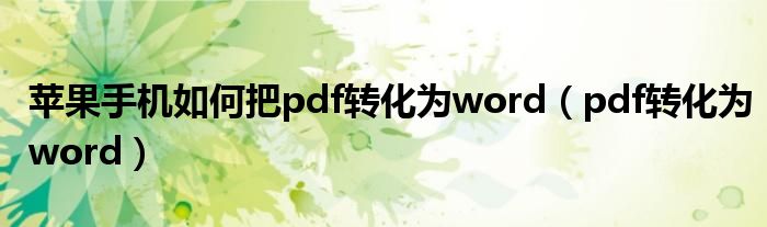 苹果手机如何把pdf转化为word（pdf转化为word）