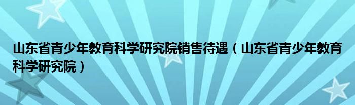 山东省青少年教育科学研究院销售待遇（山东省青少年教育科学研究院）