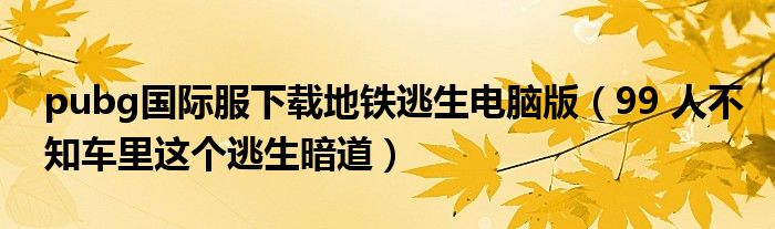 pubg国际服下载地铁逃生电脑版（99 人不知车里这个逃生暗道）