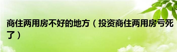 商住两用房不好的地方（投资商住两用房亏死了）