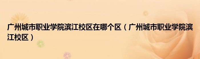 广州城市职业学院滨江校区在哪个区（广州城市职业学院滨江校区）