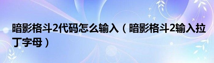 暗影格斗2代码怎么输入（暗影格斗2输入拉丁字母）