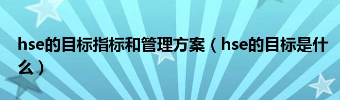 hse的目标指标和管理方案（hse的目标是什么）