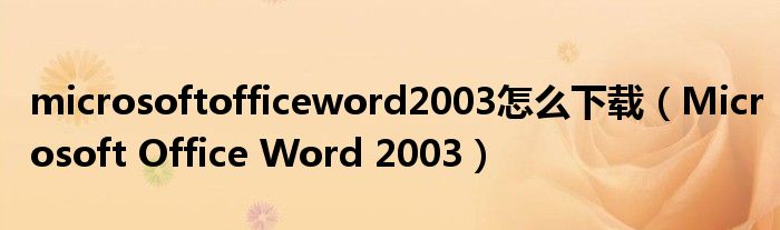 microsoftofficeword2003怎么下载（Microsoft Office Word 2003）